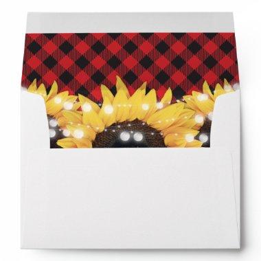 Sunflower Red Buffalo Plaid Wedding Envelope