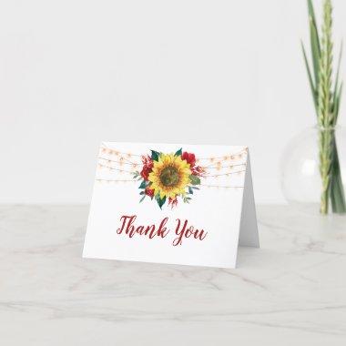 Sunflower Red Floral Bridal Shower Thank You Invitations