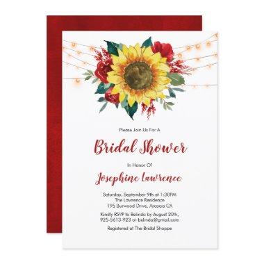 Sunflower Red Rose Lights Bridal Shower Invitations