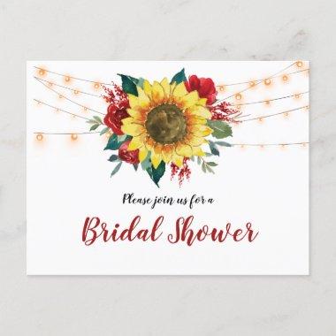 Sunflower Red Roses Lights Bridal Shower Invite