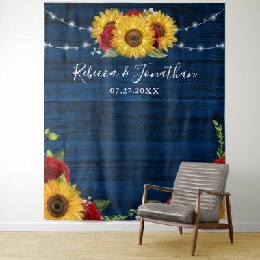 Sunflower Rose Navy Wood Rustic Wedding Backdrop