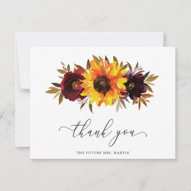 Sunflower Roses Red Purple Fall Bridal Shower Thank You Invitations