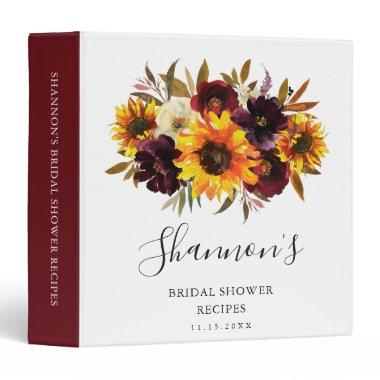 Sunflower Roses Rustic Fall Bridal Shower Recipes 3 Ring Binder