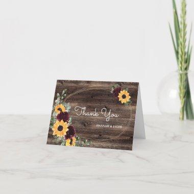 Sunflower Roses Rustic Wood Wedding Thank You Invitations