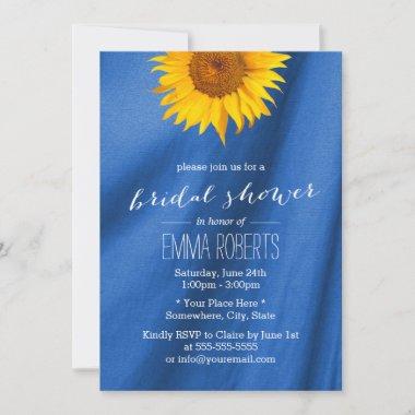 Sunflower Royal Blue Fabric Bridal Shower Invitations