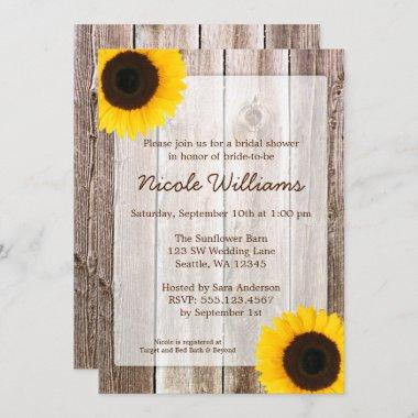 Sunflower Rustic Barn Wood Bridal Shower Invitations