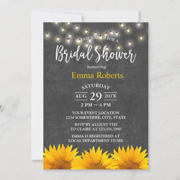 Sunflower Rustic Chalkboard Bridal Shower Invitations