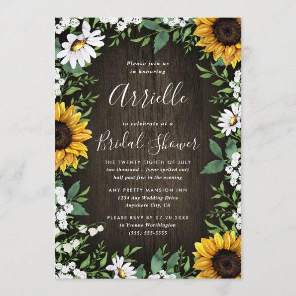 Sunflower Rustic Country Floral Bridal Shower Invitations