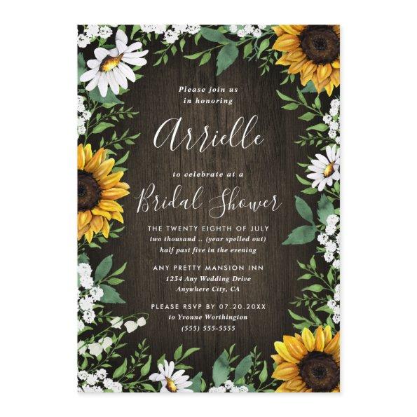 Sunflower Rustic Country Floral Bridal Shower Invitations