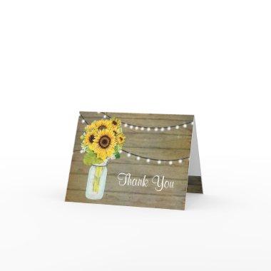 Sunflower Rustic Country Mason Jar Fairy Lights Thank You Invitations