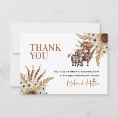 Sunflower Rustic Cow Baby Shower Thank You Invitations