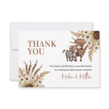 Sunflower Rustic Cow Baby Shower Thank You