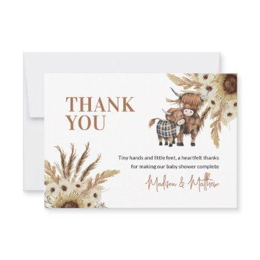 Sunflower Rustic Cow Baby Shower Thank You Invitations