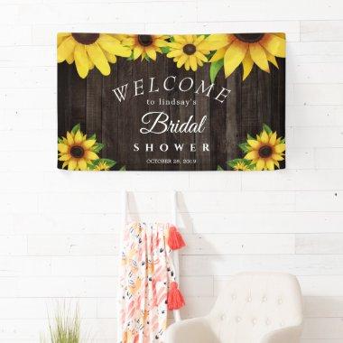 Sunflower Rustic Wood String Lights Bridal Shower Banner