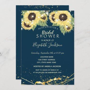 Sunflower,s, String Lights, Gold Bridal Shower Invitations