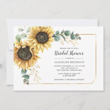 Sunflower Script Eucalyptus Floral Bridal Shower Invitations
