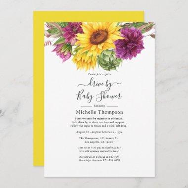 Sunflower Summer Drive By Bridal or Baby Shower Invitations