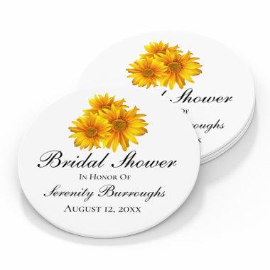 Sunflower Summer Yellow Floral Bridal Shower Round Paper Coaster