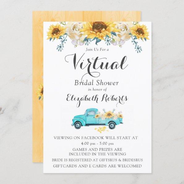 Sunflower Teal Vintage Truck Virtual Bridal Shower Invitations