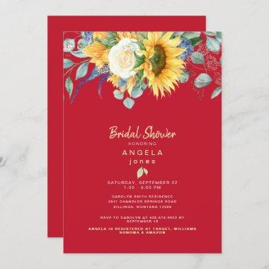 Sunflower Tuscan Red II Bridal Shower Invitations