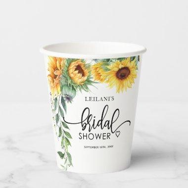 Sunflower Watercolor Bridal Shower Paper Cups