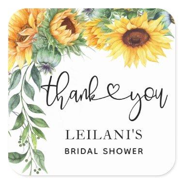 Sunflower Watercolor Bridal Shower Square Sticker