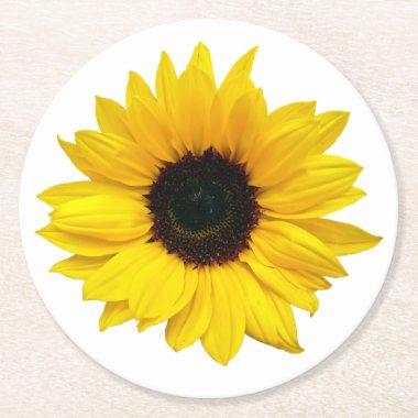 Sunflower Wedding Bridal Shower Round Paper Coaster