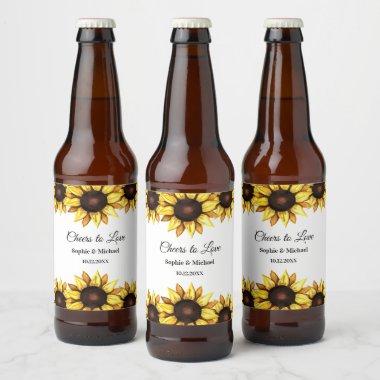 Sunflower Wedding Cheers Floral Beer Bottle Label