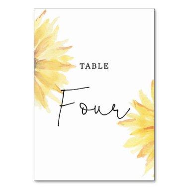 Sunflower wedding Four table number
