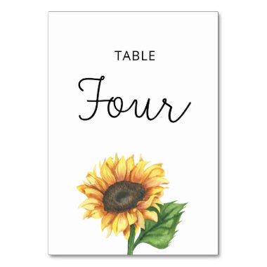 Sunflower wedding Four table number