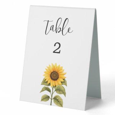 Sunflower wedding table number table tent sign