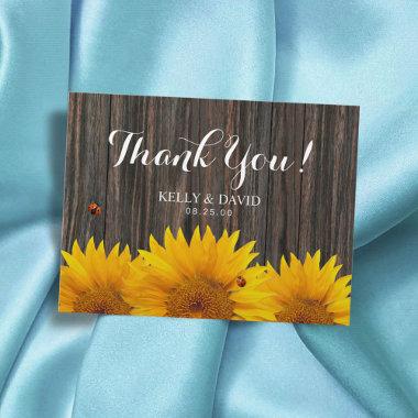 Sunflower Wedding Thank You Ladybug Barn Wood PostInvitations