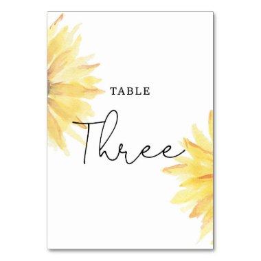 Sunflower wedding Three table number