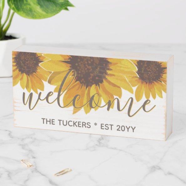 Sunflower Welcome Rustic Home Decor Wooden Box Sign