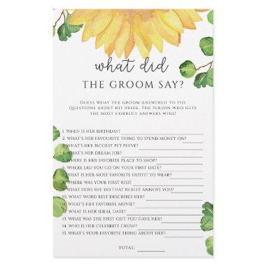 Sunflower What did the groom say bridal game