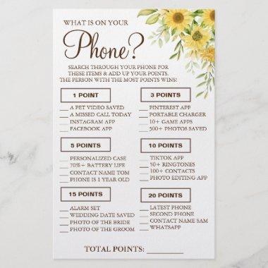 Sunflower What is on your phone Shower game Invitations Flyer