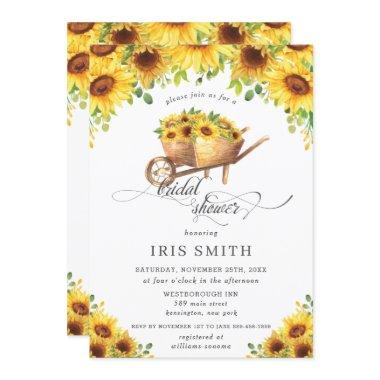 Sunflower Wheelbarrow Country Bridal Shower Invitations