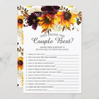 Sunflower Who Knows the Couple Best Bridal Game Invitations