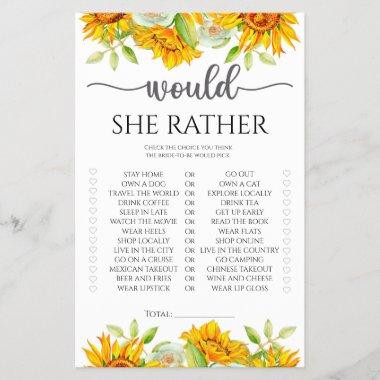 Sunflower Would she rather bridal shower game