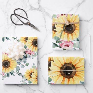 Sunflower Wrapping Paper Flat Sheet Set of 3