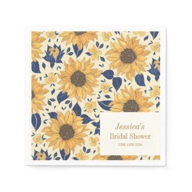 Sunflower Yellow Blue Bridal Shower Custom Name Napkins