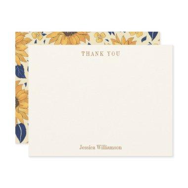 Sunflower Yellow Blue Bridal Shower Custom Name Thank You Invitations