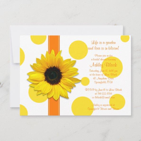Sunflower Yellow Orange Polka Dot Bridal Shower Invitations