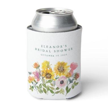 Sunflower Yellow Watercolor Custom Bridal Shower Can Cooler