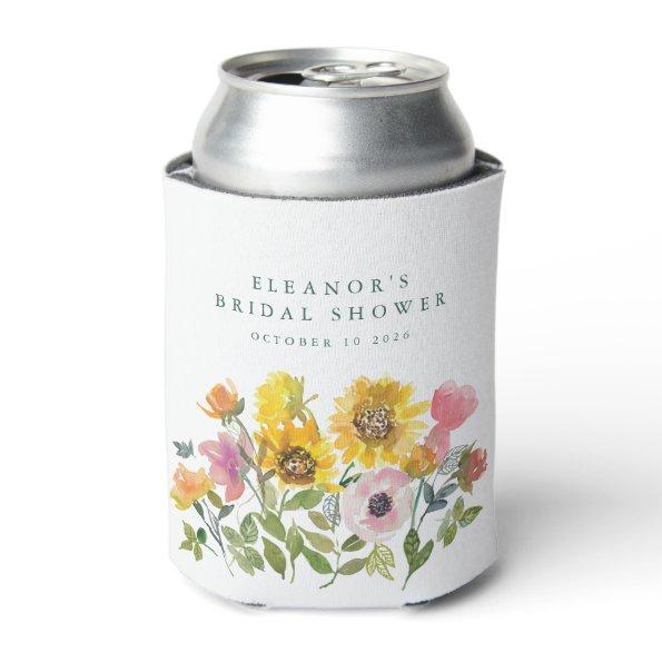 Sunflower Yellow Watercolor Custom Bridal Shower Can Cooler