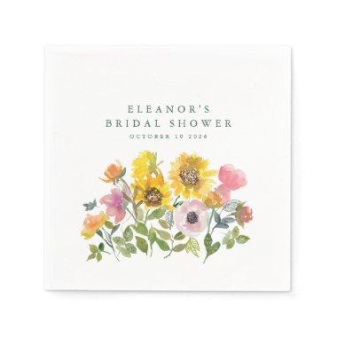 Sunflower Yellow Watercolor Custom Bridal Shower Napkins