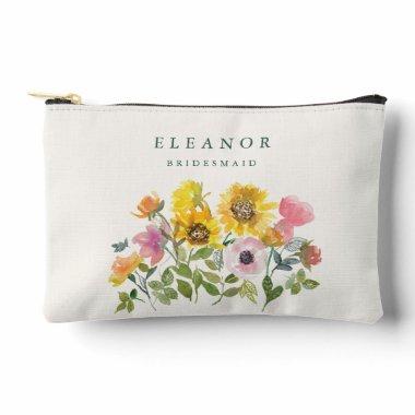 Sunflower Yellow Watercolor Custom Bridesmaid Gift Accessory Pouch