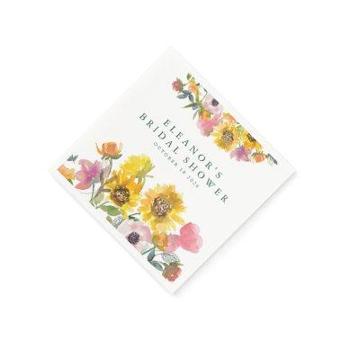 Sunflower Yellow Watercolor Floral Bridal Shower Napkins