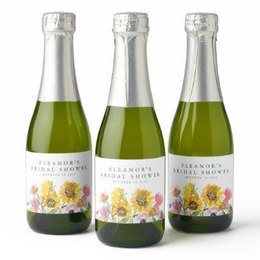 Sunflower Yellow Watercolor Floral Bridal Shower Sparkling Wine Label