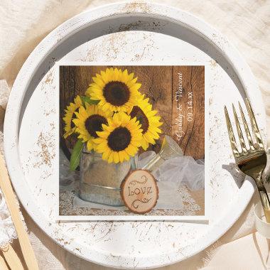 Sunflowers and Garden Watering Can Barn Wedding Napkins